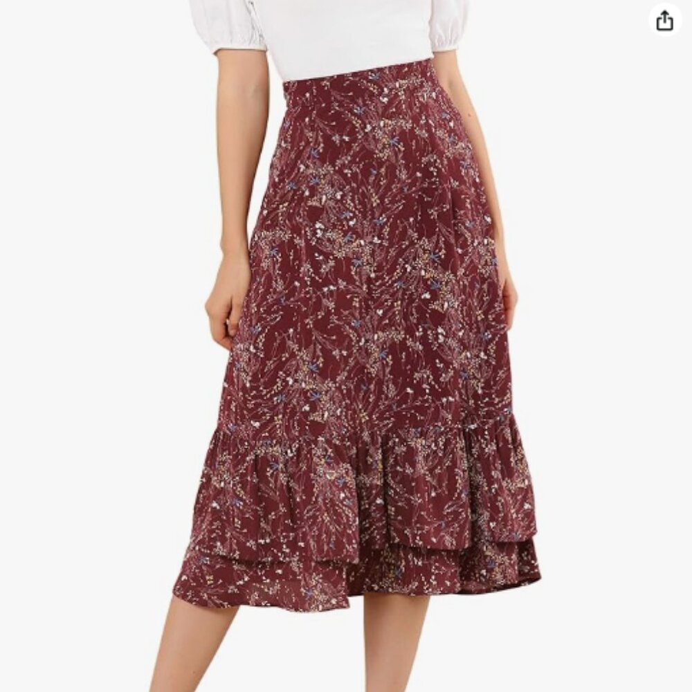 Allegra K Women's Printed Skirt 2025 Weekend Trendy Summer Chiffon Ruffle Tiered